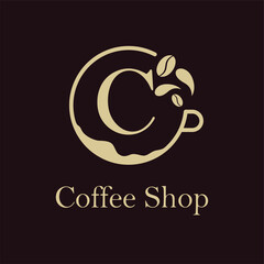 Initial C letter with Coffee Cup, Coffee Bean, Liquid for Coffee Shop, Restaurant, Cafe, Beverage Business Simple and modern Logo Template Idea