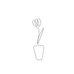 Obraz premium Flower in pot line drawing vector illustration