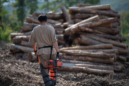 Man Having Chain Saw