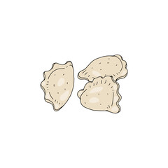 Hand drawn color gnocchi or pierogi dumplings, vector illustration isolated.