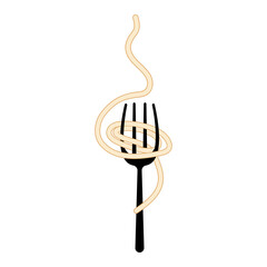 Spaghetti on fork illustration. Isolated on white background.