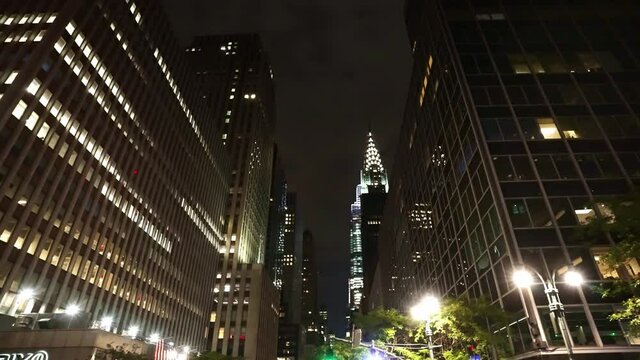 New York City at night. skyscrapers buildings street in Manhattan. American modern urban lifestyle, work in the city, NYC.