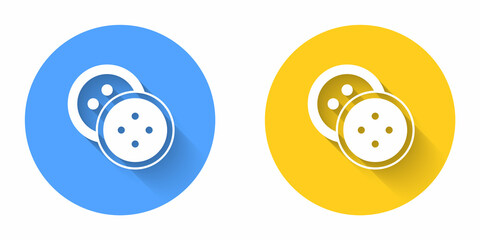 White Sewing button for clothes icon isolated with long shadow background. Clothing button. Circle button. Vector