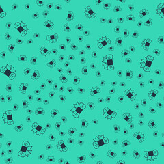 Black Gift bow icon isolated seamless pattern on green background. Vector