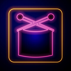 Glowing neon Knitting needles icon isolated on black background. Label for hand made, knitting or tailor shop. Vector