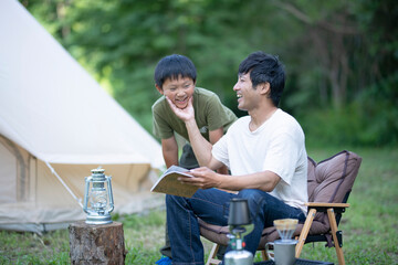 Father and Son in Camp Site