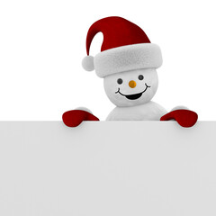 snowman with banner on white background. Isolated 3D illustration