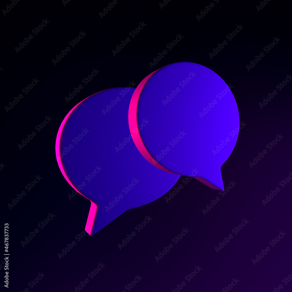 Poster neon round speech balloons icon. 3d rendering ui ux interface element. dark glowing symbol.