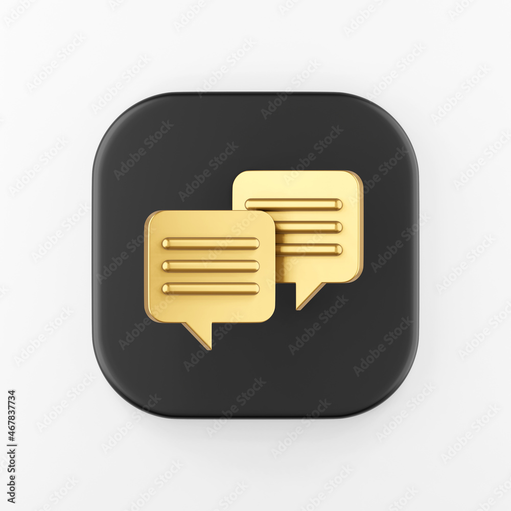 Aufkleber gold square speech bubbles icon. 3d rendering black square key button, interface ui ux element.