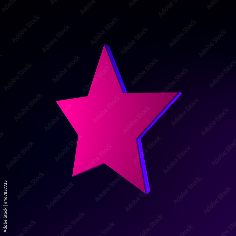 Poster neon star icon in flat style. 3d rendering ui ux interface element. dark glowing symbol.