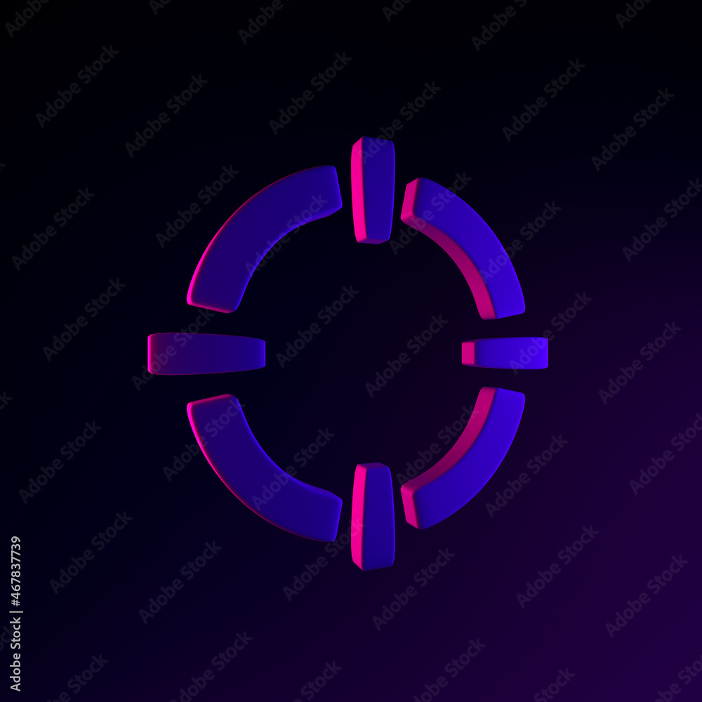 Poster neon target icon. 3d rendering ui ux interface element. dark glowing symbol.