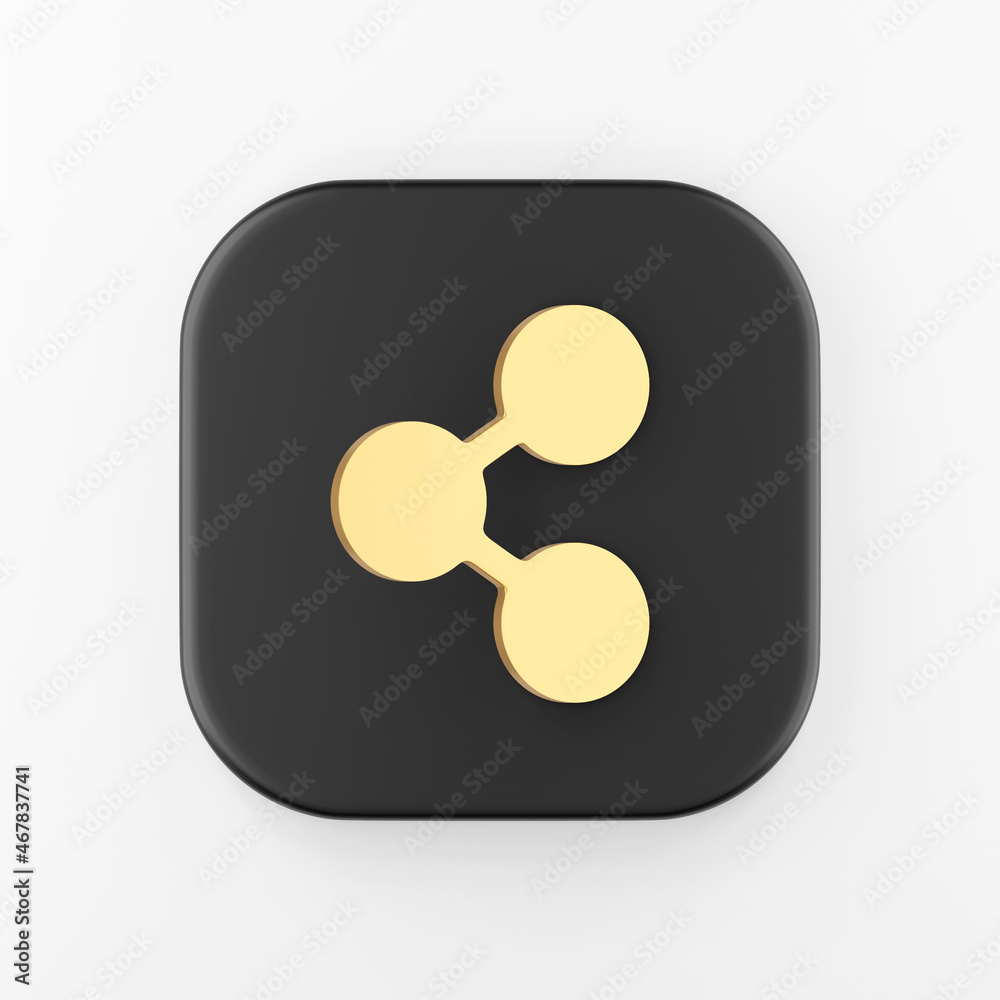 Poster gold share icon in flat style. 3d rendering black square key button, interface ui ux element.