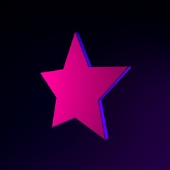 Neon star icon in flat style. 3d rendering ui ux interface element. Dark glowing symbol.