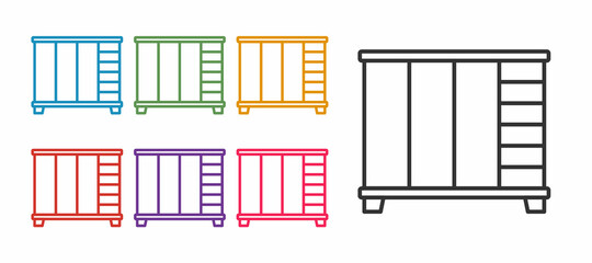 Set line Wardrobe icon isolated on white background. Cupboard sign. Set icons colorful. Vector