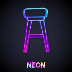 Glowing neon line Chair icon isolated on black background. Vector