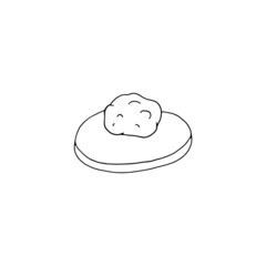 Meat filling lies on circle of raw dough for making dumplings in ink sketch