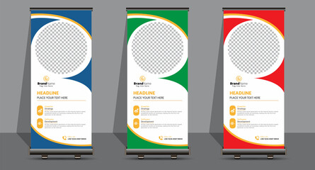Creative Business Roll Up Signage Banner Template Design.