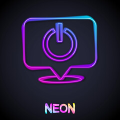 Glowing neon line Power button icon isolated on black background. Start sign. Vector