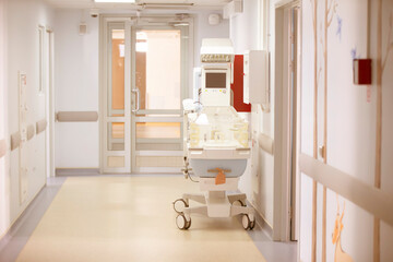Empty corridor of the hospital ward for the treatment of newborns.
