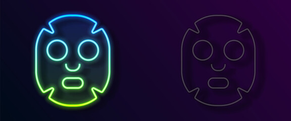 Glowing neon line Facial cosmetic mask icon isolated on black background. Cosmetology, medicine and health care. Vector