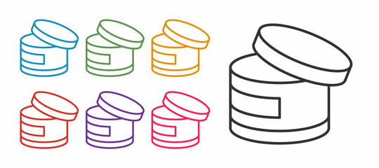 Set line Cream or lotion cosmetic tube icon isolated on white background. Body care products for woman. Set icons colorful. Vector
