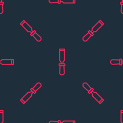 Red line Chisel tool for wood icon isolated seamless pattern on black background. Vector