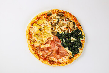 Pizza mix with sausages, mushrooms and pineapple