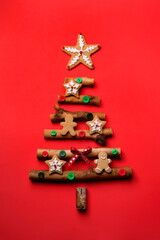 Country Christmas Tree on Red Holiday Background