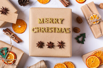 Christmas concept, handmade eco friendly gift boxes