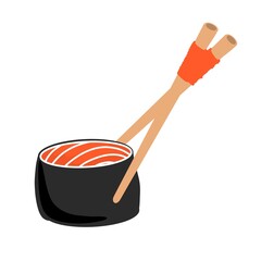 illustration of sushi with chopsticks on a white background