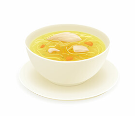 Chicken soup in a bowl isolated on white background. 