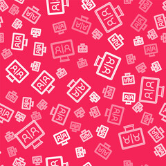 Fototapeta premium White line Video chat conference icon isolated seamless pattern on red background. Online meeting work form home. Remote project management. Vector