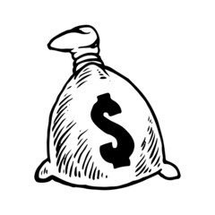 Sack of money. Save money hand drawn doodle design elements. Finance, payments, banks, cash concept. Money bag isolated on white background. Vector illustration