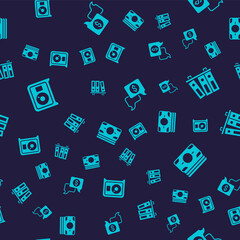Naklejka premium Set Safe, Office folders, Business negotiations and Stacks paper money cash on seamless pattern. Vector