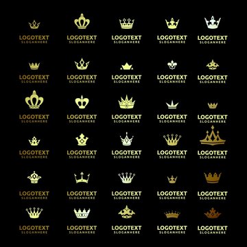 set of retro premium vintage crown logo design vector template