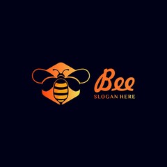 abstract bee on hexagon logo design vector