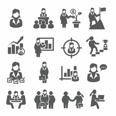 Business woman icons set on white background