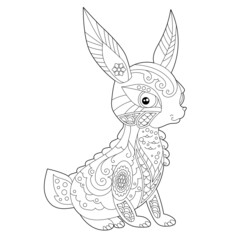 Contour linear illustration for coloring book with decorative Easter rabbit. Beautiful animal, anti stress picture. Line art design for adult or kids in zen-tangle style, tattoo and coloring page.