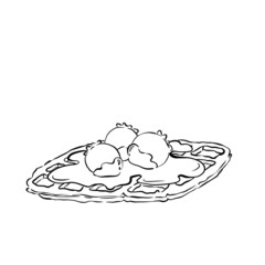 Croffle with milt chocolate and strawberries. Lovely breakfast. Waffle and croissant is croffle. Sweets and deserts.