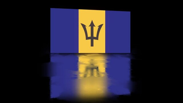 Barbados Flag revealed with realistic reflection on stylish black background