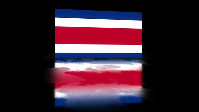 Costa Rica Flag revealed with realistic reflection on stylish black background