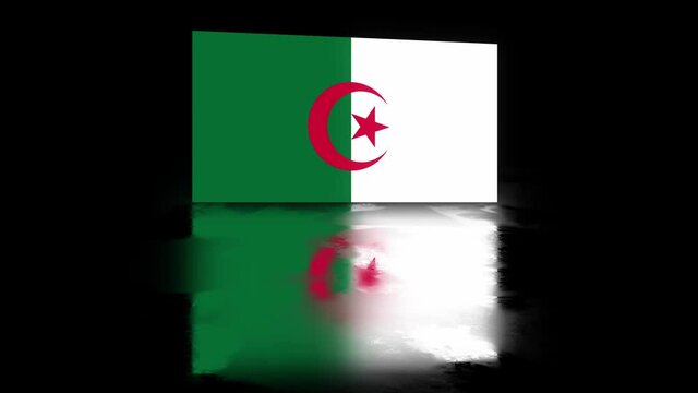 Algeria Flag revealed with realistic reflection on stylish black background