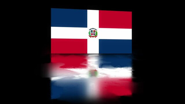 Dominican Republic Flag revealed with realistic reflection on stylish black background