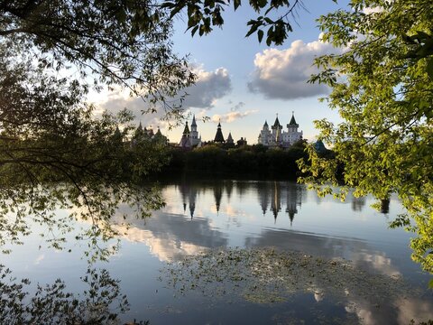 izmailovsky kremlin on the background of a pond