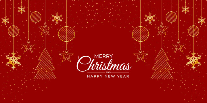 Luxury christmas banner with cute christmas ornaments