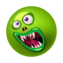 Monster face cartoon round icon head Halloween character. Illustration, sticker, emblem funny cute mask, vector