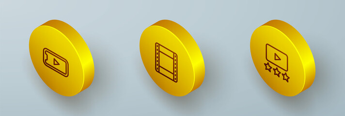 Set Isometric line Online play video, Play and Rating movie icon. Vector