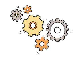 Hand drawn gear set. Doodle sketch style color gear mechanism. Concept of business idea, teamwork, progress background. Doodle cog vector illustration.