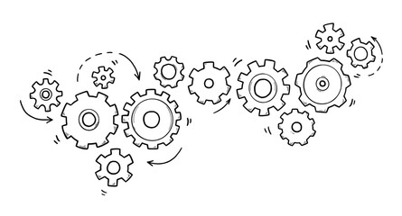 Hand drawn gear set. Doodle sketch style gear mechanism. Concept of business idea, teamwork, progress background. Doodle cog vector illustration. - obrazy, fototapety, plakaty