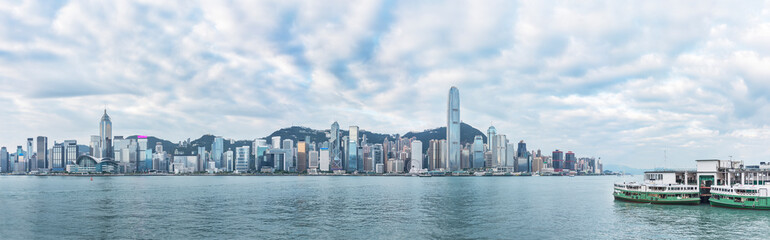 Fototapeta na wymiar Panorama of Victoria Harbor of Hong Kong city